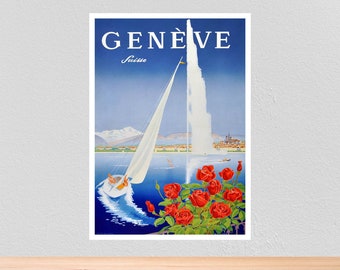 Vintage Travel Poster Switzerland, Vintage Travel Print of Switzerland, A4, A3, 12x16, 12x18,