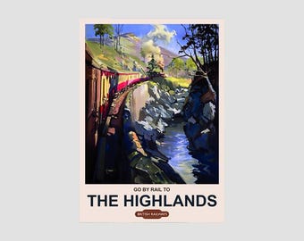 Vintage Travel British Rail Poster Scottish Highlands, Vintage British Rail Travel Print of Scottish Highlands