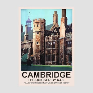 affiche vintage de voyage British Rail Cambridge, impression vintage de voyage British Rail de Cambridge