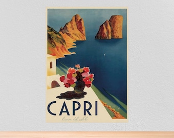 Vintage Travel Poster Capri, Vintage Travel Print of the Island of Capri, A4, A3, 12x16, 12x18,