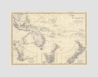 1861 Historische kaart van Oceanië, Australië, Nieuw-Zeeland afdrukken