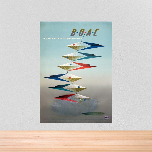 Vintage Travel Poster BOAC Airline Poster, A4, A3, 12x16, 12x18,