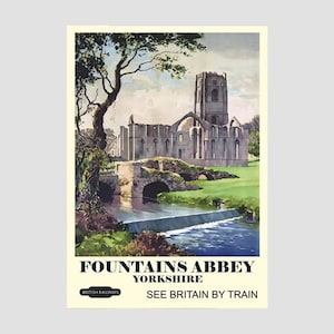 Vintage Travel British Rail Poster Fountains Abbey, Vintage British Rail Travel Print of Fountains Abbey