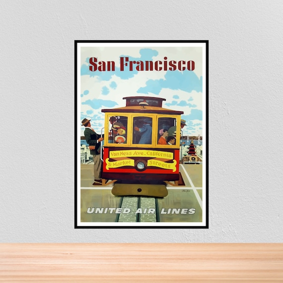 VINTAGE SAN FRANCISCO UNITED AIR LINES TRAVEL A3 POSTER PRINT