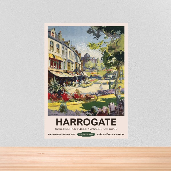 Vintage Travel British Rail Poster Harrogate, Vintage British Rail Travel Print of Harrogate, A4, A3, 12x16, 12x18,   5x7