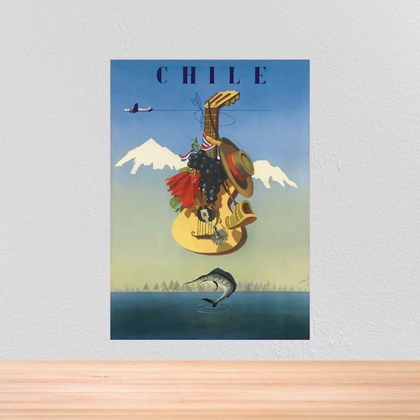 Vintage Travel Poster Chile, Vintage Travel Print of Chile South America, A4, A3, 12x16, 12x18,   5x7