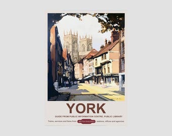 Vintage Travel British Rail Poster York, Vintage British Rail Travel Print of York