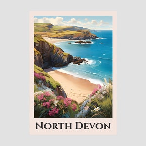 Travel Poster of North Devon, British Rail Inspired Travel Print of the North Devon Coast
