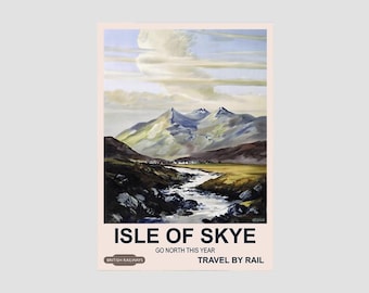 Vintage Travel British Rail Poster Isle of Skye, Vintage British Rail Travel Print of the Isle of Skye