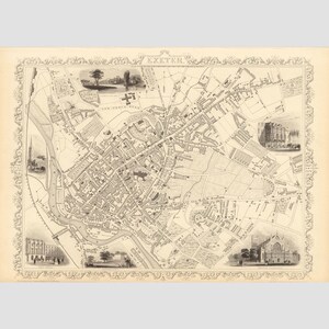 Exeter Map Print: 1851 Historical Devon, England