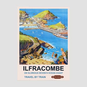 Vintage Travel British Rail Poster Ilfracombe, Vintage British Rail Travel Print of Devon
