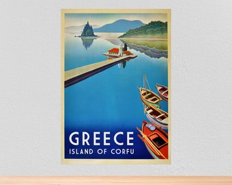 Vintage Travel Poster of Greece, Vintage Travel Print of Corfu Greece, A4, A3, 12x16, 12x18,