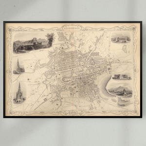 Carte historique d'Édimbourg vintage d'Édimbourg, impression de carte historique vintage d'Édimbourg, Écosse, Royaume-Uni