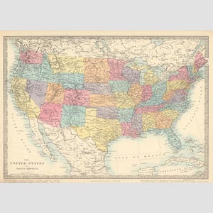 1872 Historical USA Map Print: Vintage United States Poster