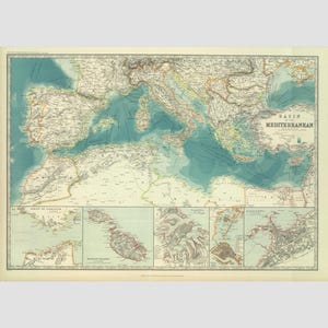 Historische kaart van de Middellandse Zee: Zuid-Europa, Noord-Afrika