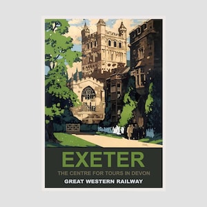 Póster de viaje vintage de British Rail en Exeter, impresión vintage de viaje de British Rail en Exeter
