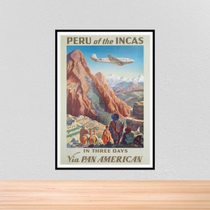Vintage Travel Poster Peru, Vintage Travel Print of Machu Pichu Peru