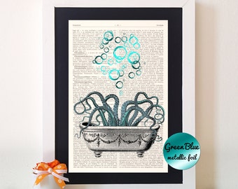 Octopus Bath,dictionary art print, home decor, dictionary art quote, wall decor, old dictionary print, old dictionary decor N31