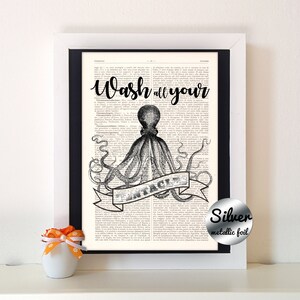 Octopus Bath,dictionary art print, home decor, dictionary art quote, wall decor, old dictionary print, old dictionary decor N35