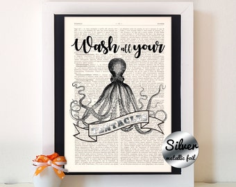 Octopus Bath,dictionary art print, home decor, dictionary art quote, wall decor, old dictionary print, old dictionary decor N35