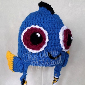 Baby Dory from Disney Pixar's Finding Dory Nemo Crochet Hat Beanie with Ear Flaps, Newborn Infant Photo Prop, Halloween Costume, Shower Gift