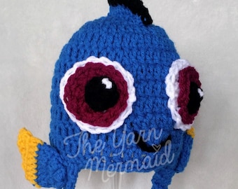 Baby Dory from Disney Pixar's Finding Dory Nemo Crochet Hat Beanie with Ear Flaps, Newborn Infant Photo Prop, Halloween Costume, Shower Gift