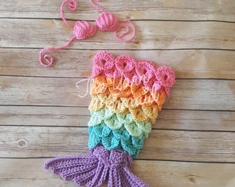 Traje de sirena arcoíris de crochet, accesorio para fotos de recién nacidos
