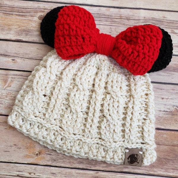 Minnie Mickey Mouse Bun Beanie Hat Bow Custom Womens Adult Girls Child Baby Infant Disney Disneyland