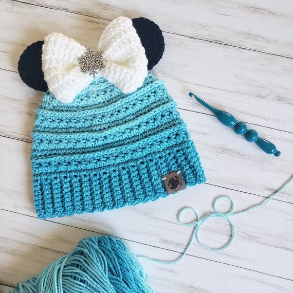 Minnie Mouse Bun Beanie Hat Bow 
