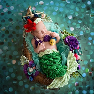 Little Mermaid Ariel Disney Inspired Crochet Newborn Mermaid Photo Prop Outfit, Baby Outfit, Baby Mermaid, Crochet Mermaid