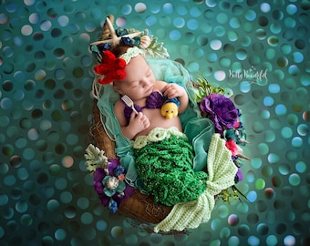 Little Mermaid Ariel Disney Inspired Crochet Newborn Mermaid Photo Prop Outfit, Baby Outfit, Baby Mermaid, Crochet Mermaid