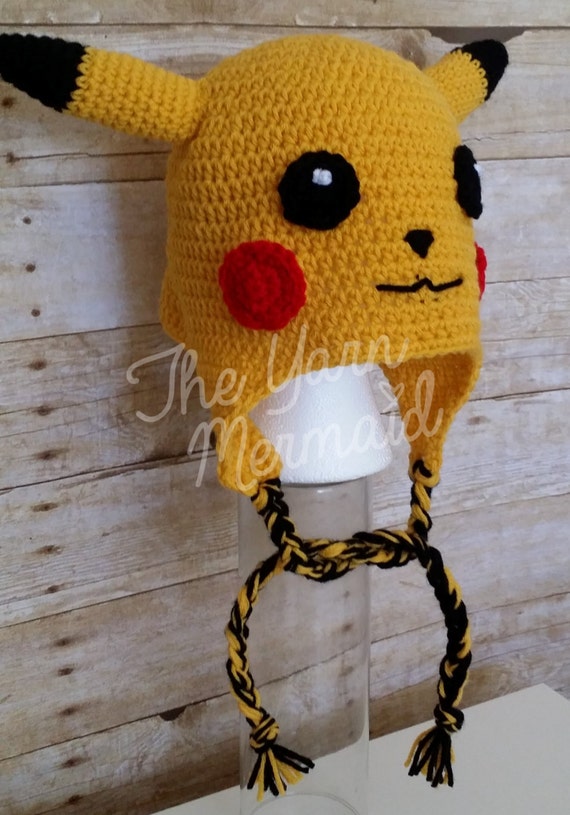 Bonnet d'hiver à cache-oreilles tête de Pikachu avec