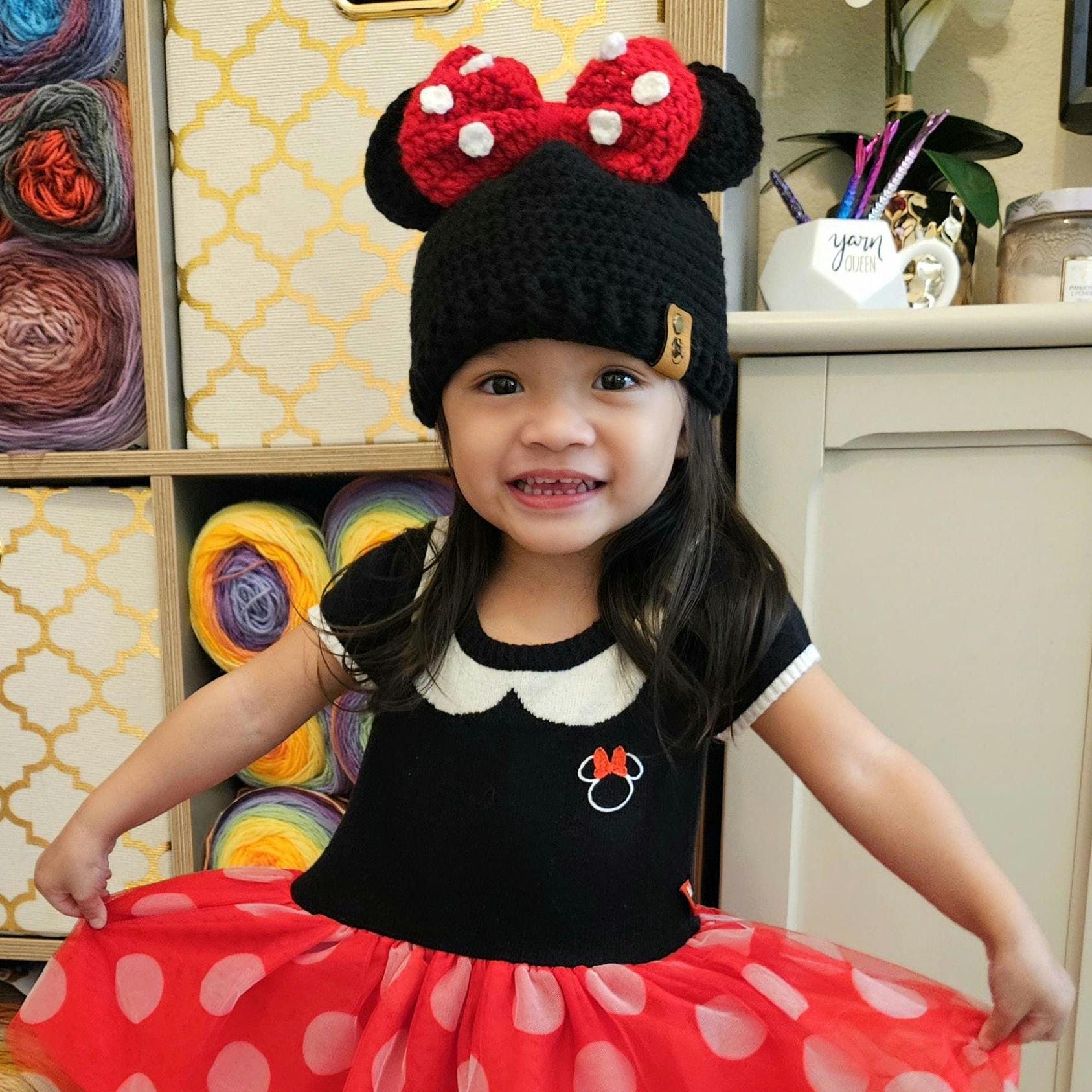Minnie Mickey Mouse Bun Beanie Hat Bow Custom Womens Adult 