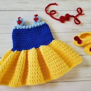 Blancanieves Disney inspirado crochet recién nacido sirena foto Prop traje, traje de bebé, traje de bebé, traje de Halloween