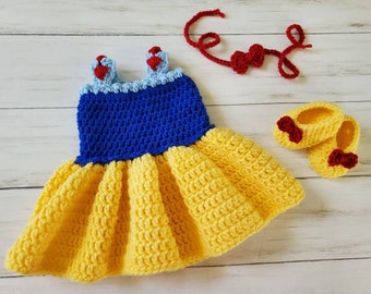 Snow White Disney Inspired Crochet Newborn Mermaid Photo Prop Outfit, Baby Outfit, Baby Costume, Halloween Costume