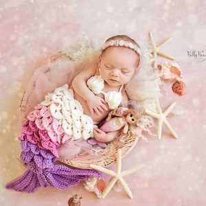 Custom Crochet Newborn Mermaid Pink Purple Ombre Photo Prop, Newborn Mermaid Outfit, Crochet Baby Mermaid, Baby Outfit, Crochet Mermaid