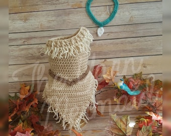 Pocahontas Disney Inspired Crochet Newborn Photo Prop Outfit, Baby Outfit,  Halloween Costume, Dress, Necklace