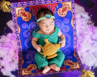 Jasmine Disney Inspired Crochet Newborn Photo Prop Outfit, Baby Outfit, Halloween Costume, Dress, Necklace