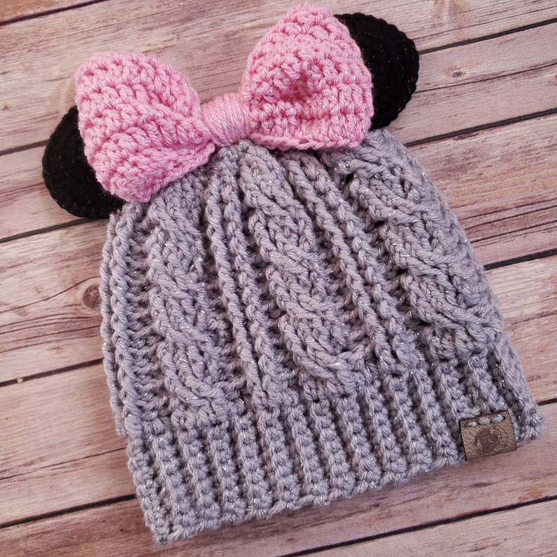 Minnie Mickey Mouse Bun Beanie Hat Bow 