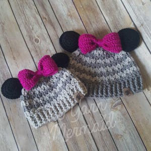 Minnie Mickey Maus Brötchen Beanie Mütze Schleife benutzerdefinierte Frauen Erwachsenen Mädchen Kind Baby Kleinkind Disney Disneyland