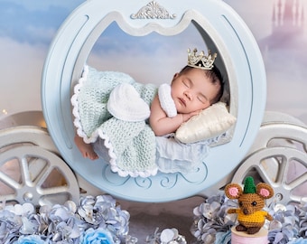 Cendrillon, accessoire photo pour nouveau-né au crochet inspiré de Disney, tenue pour bébé, déguisement d'Halloween, robe, collier