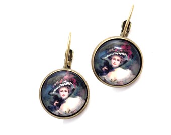 Vintage Lady Portrait Earrings, Antique Brass, Vintage Style Drops, Cameo Jewellery, Gift for Her, Earrings for Women