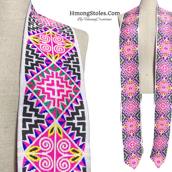 A149 | D39.99 | HmongStoles.com | Hmong Graduation Stole | Not lined | Machine Embroidered | Add PRINTED Name = 10.00 | Hmongstoles