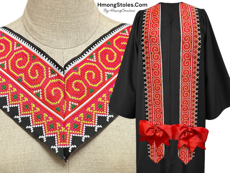 44.99 HmongStoles.Com Hmong Graduation Stole Not Lined Embroidered Priest Stole hmongcreations.etsy.com image 1