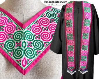 P64.99 | HmongStoles.com | Hmong Graduation Stole | Lined with coins | Add PRINTED Name | HmongCreations.Com