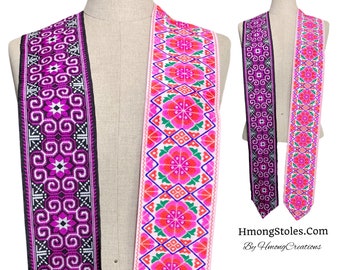 A216 | D39.99 | HmongStoles.Com | Not Lined | PRINTED Name with Embroidered Design | Hmong Graduation Stole | hmongcreations.etsy.com