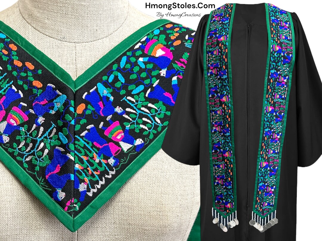 P64.99 Hmong Graduation Stole Lined With Coins Add
