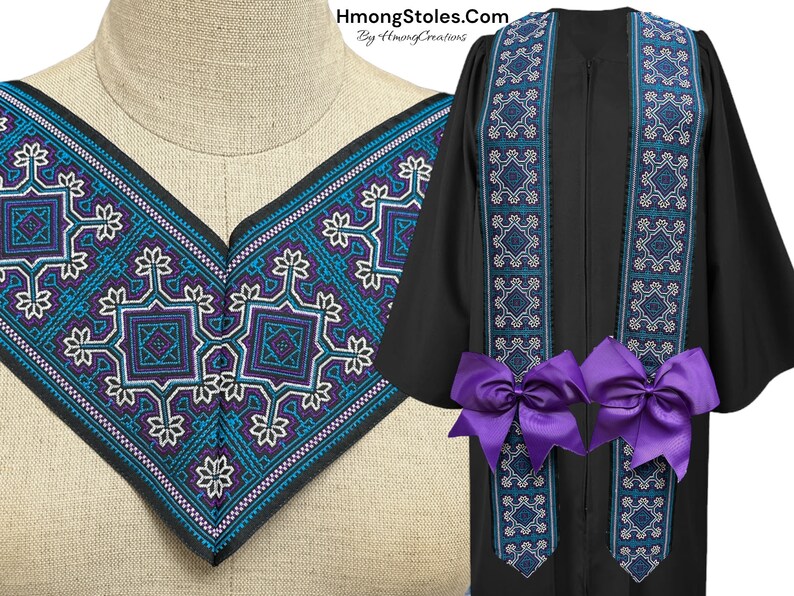 44.99 HmongStoles.Com Hmong Graduation Stole Not Lined Embroidered Priest Stole hmongcreations.etsy.com image 1