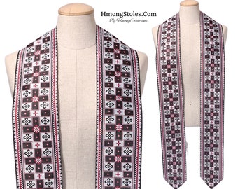 A127 | D39.99 | HmongStoles.com | Hmong Graduation Stole | Not lined | Machine Embroidered | Add PRINTED Name = 10.00 | Hmongstoles