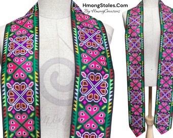 A180 | D39.99 | HmongStoles.com | Hmong Graduation Stole | Not lined | Machine Embroidered | Add PRINTED Name = 10.00 | Hmongstoles